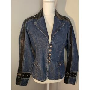 Vintage denim studded southwestern cross sleeve jacket L